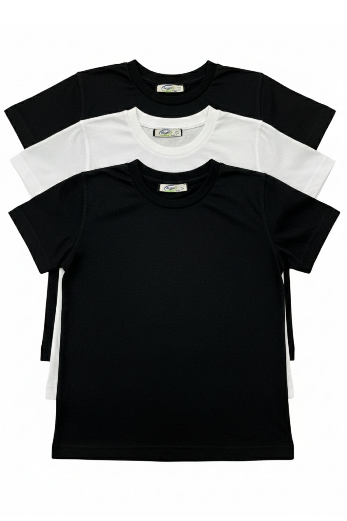 Erkek Çocuk T-Shirt Bisiklet Yaka Düz Renk %100 Pamuk 3'lü Tişört Seti