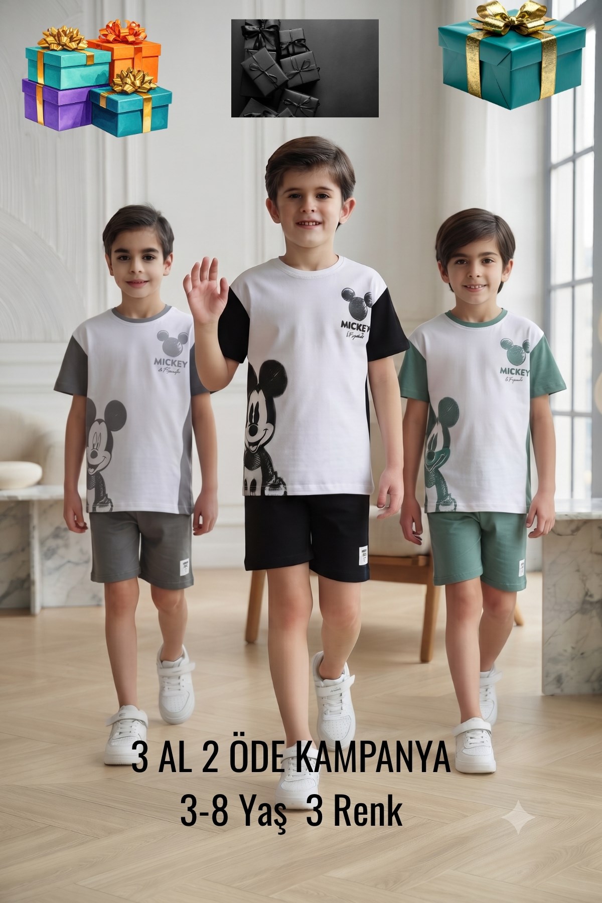 ERKEK TAKIM 3 LÜ SET BASKILI Çocuk TAKIM 3 AL 2 ÖDE   
