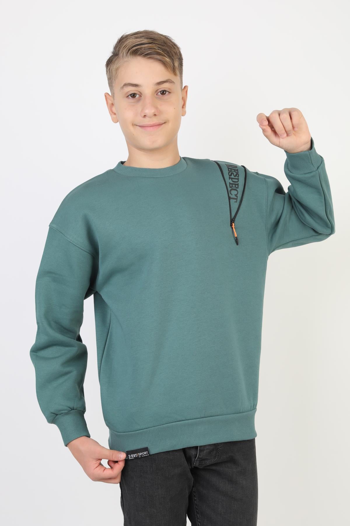 Fermuarlı Respect Baskılı Siyah Erkek Çocuk Sweatshirt