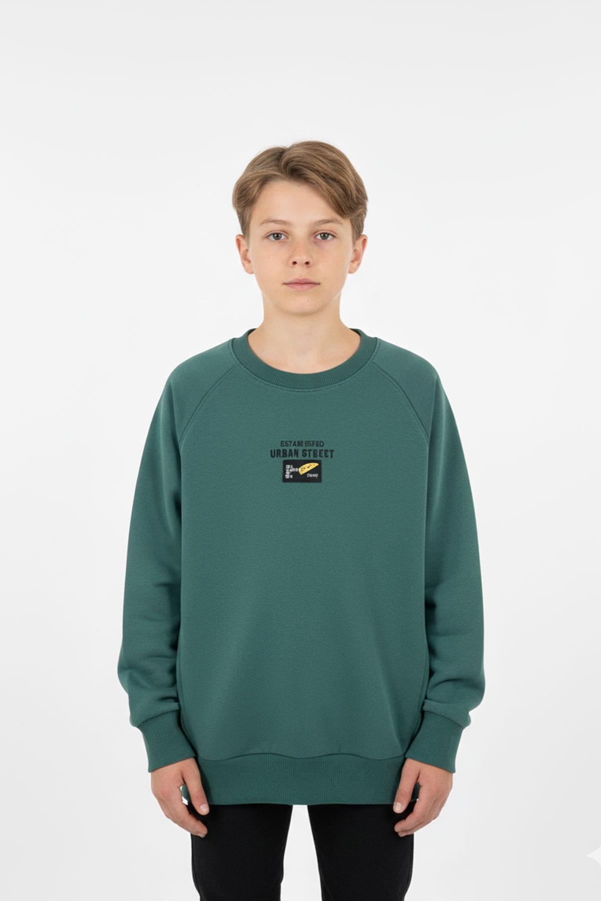 Kanguru Cepli Baskılı Detaylı Erkek Çocuk Sweatshirt