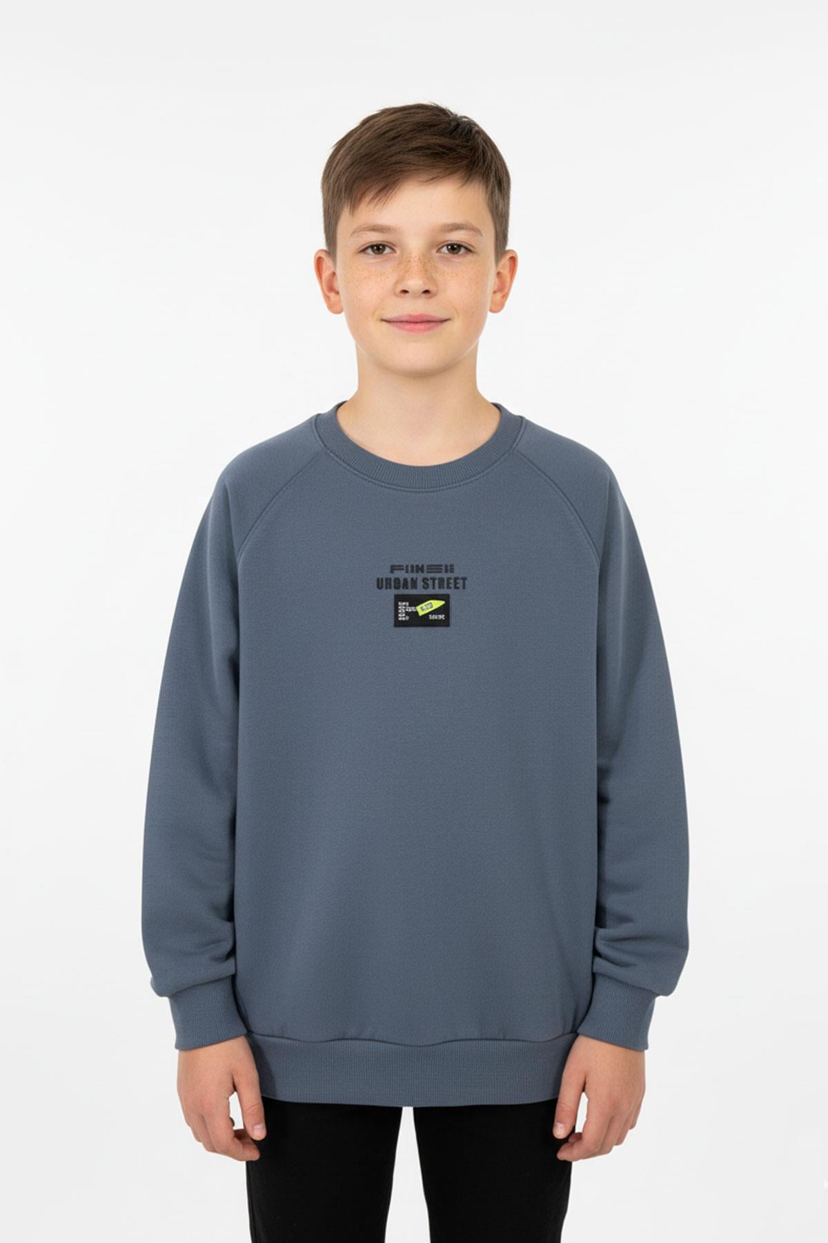 Kanguru Cepli Baskılı Detaylı Erkek Çocuk Sweatshirt