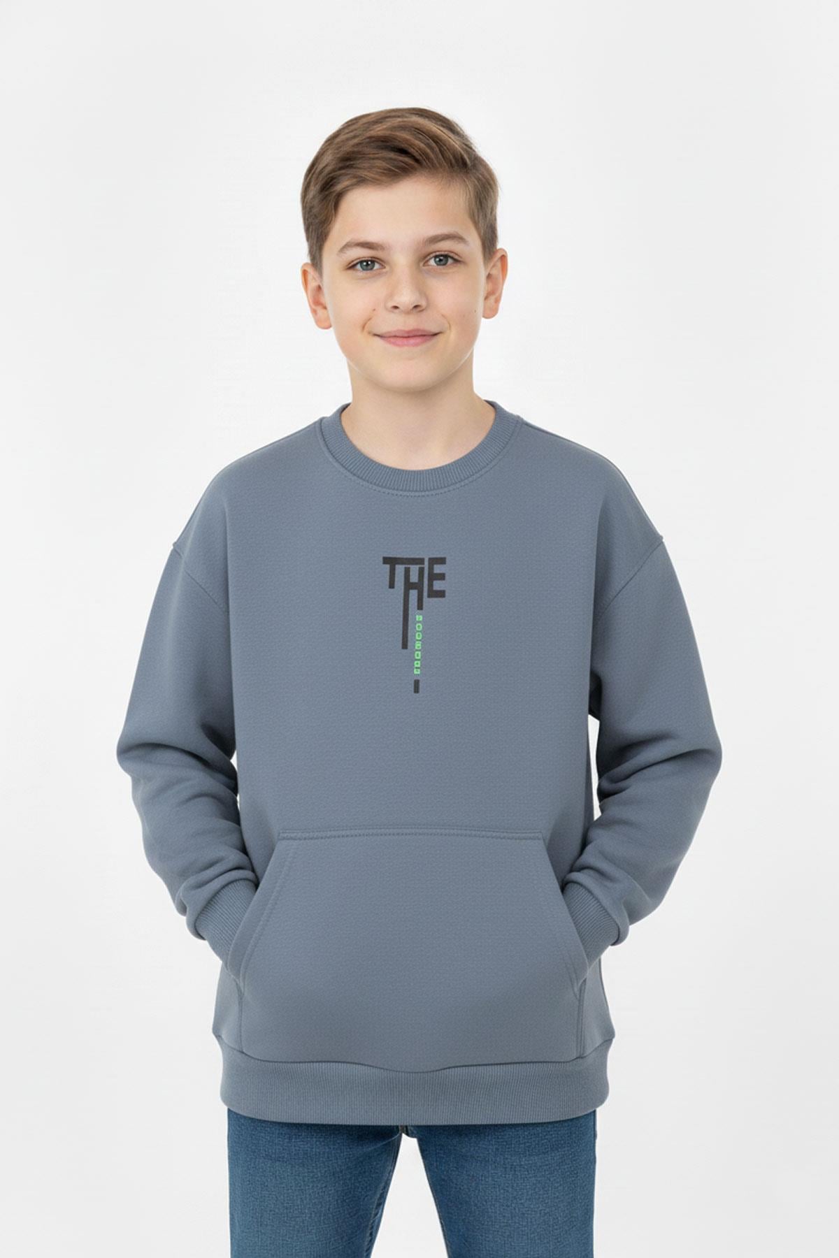 Kanguru Cepli Bisiklet Yaka Erkek Çocuk Sweatshirt
