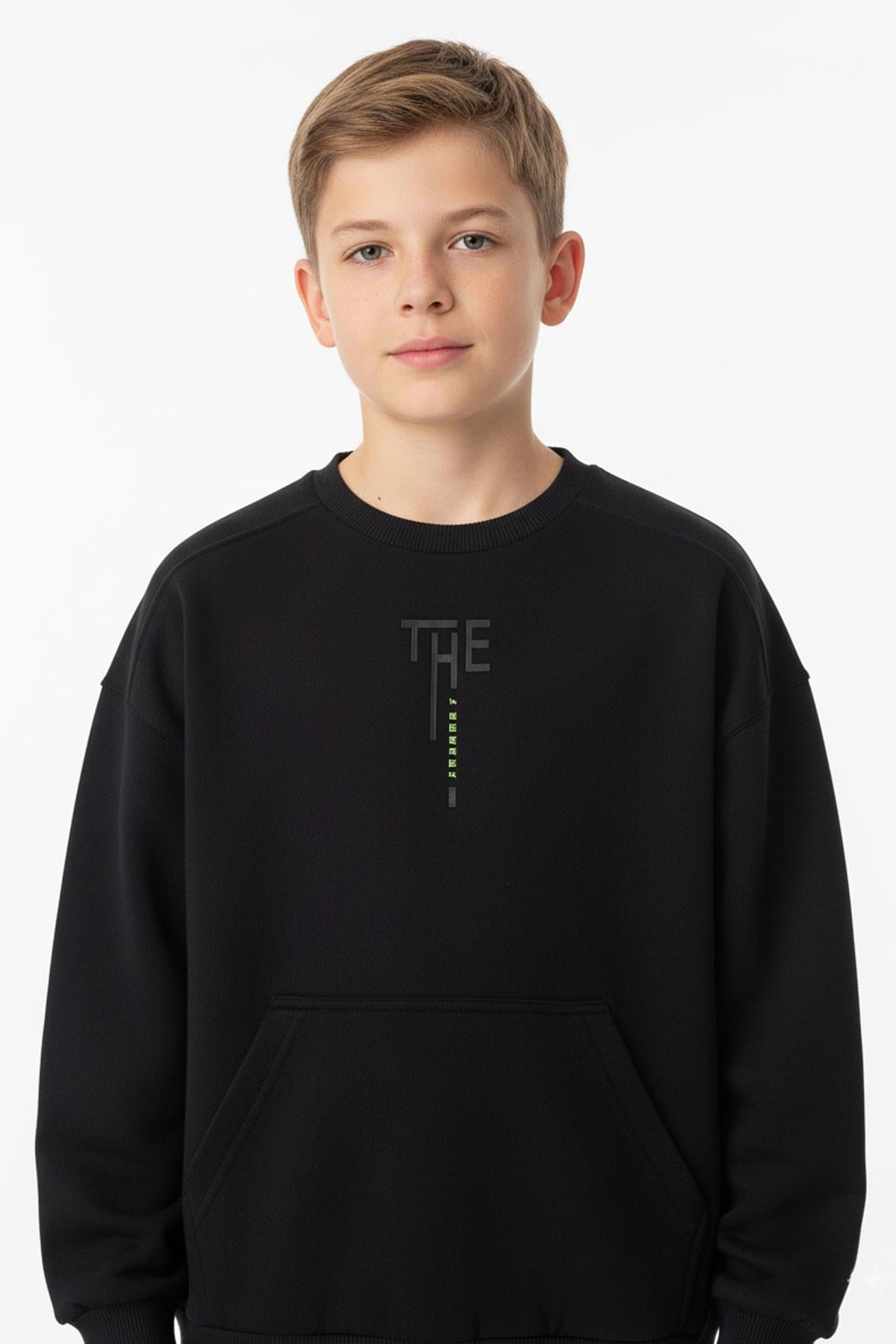 Kanguru Cepli Bisiklet Yaka Erkek Çocuk Sweatshirt