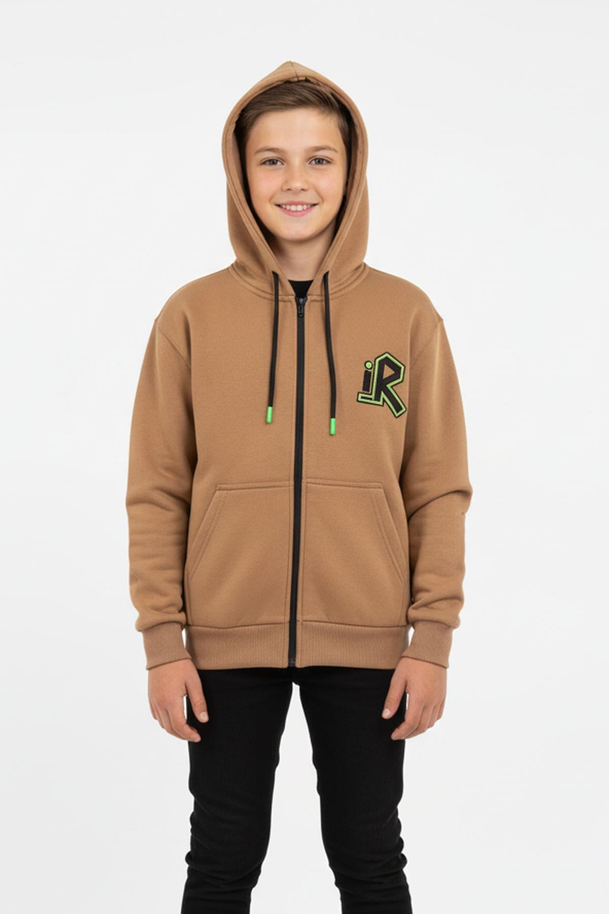 Kapşonlu Fermuarlı Kanguru Cepli Erkek Çocuk Sweatshirt