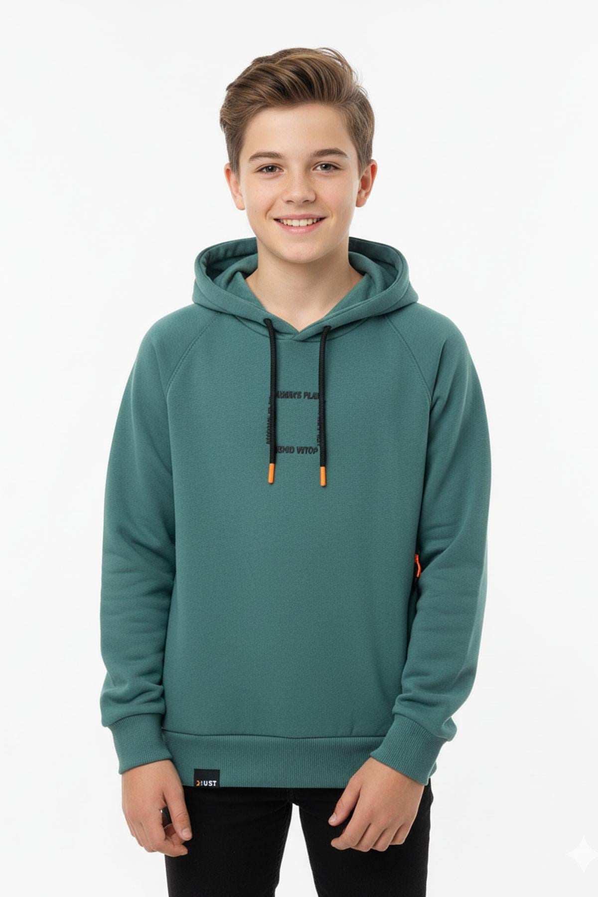 Kapüşonlu Fermuarlı Cepli Erkek Çocuk Sweatshirt