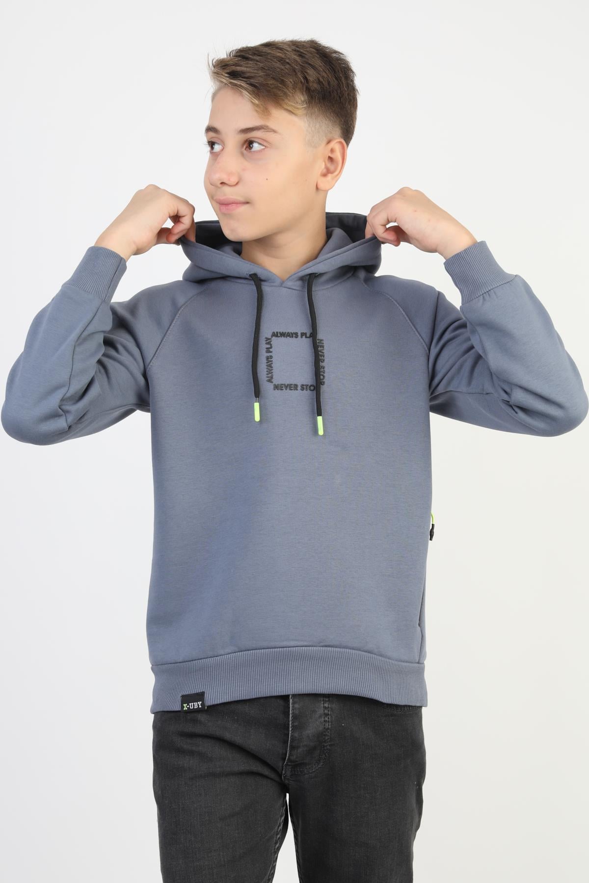 Kapüşonlu Fermuarlı Cepli Erkek Çocuk Sweatshirt