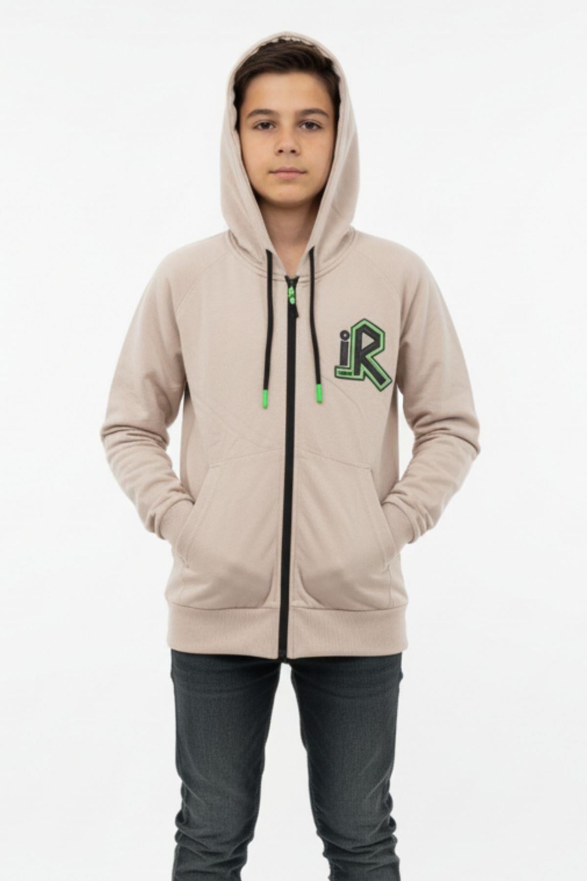 Kapüşonlu Fermuarlı Yandan Cepli Baskılı %100 Pamuk 2 İplik Mevsimlik Erkek Çocuk Sweatshirt