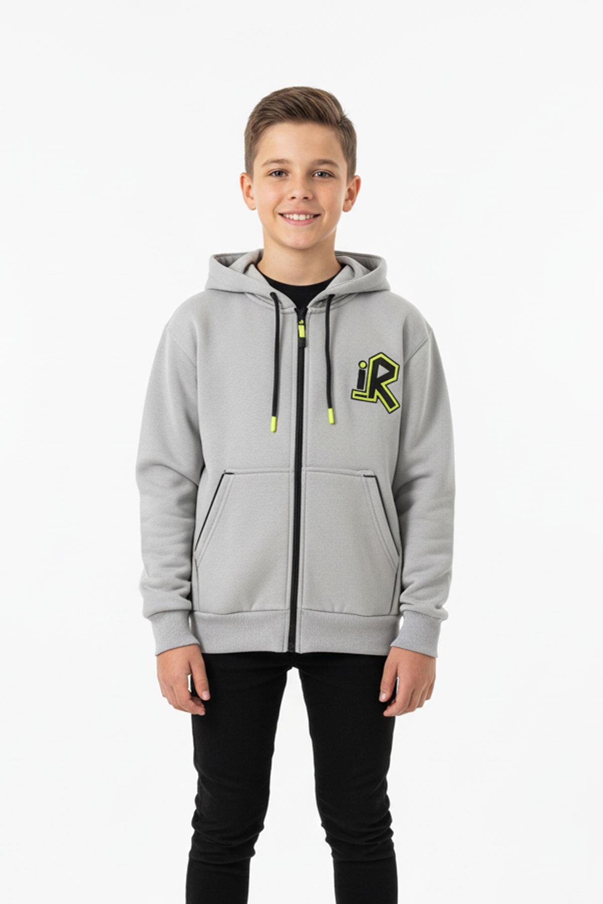 Kapüşonlu Fermuarlı Yandan Cepli Baskılı %100 Pamuk 2 İplik Mevsimlik Erkek Çocuk Sweatshirt