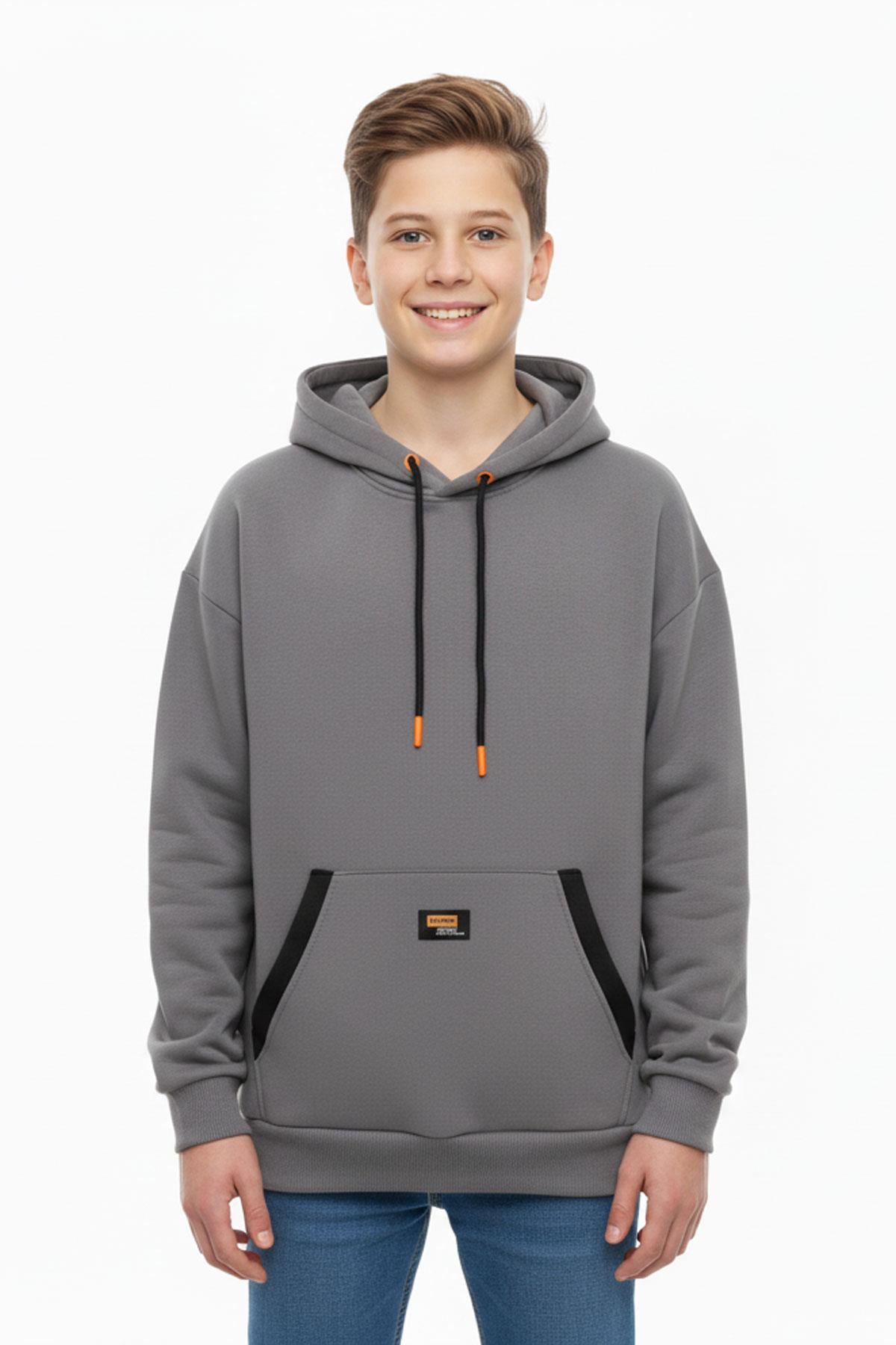 Kapüşonlu Kanguru Cepli 2 İplik Mevsimlik Erkek Çocuk Sweatshirt