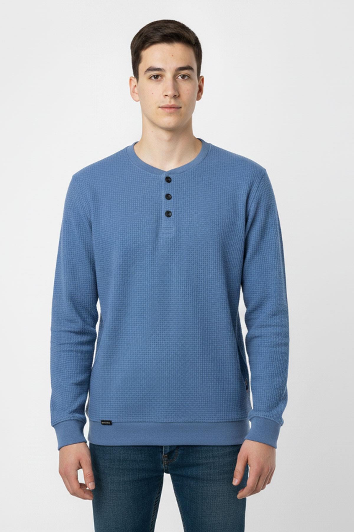 Mevsimlik Düğme Detaylı Bawelna Kumaş Uzun Kollu Erkek Çocuk Sweatshirt