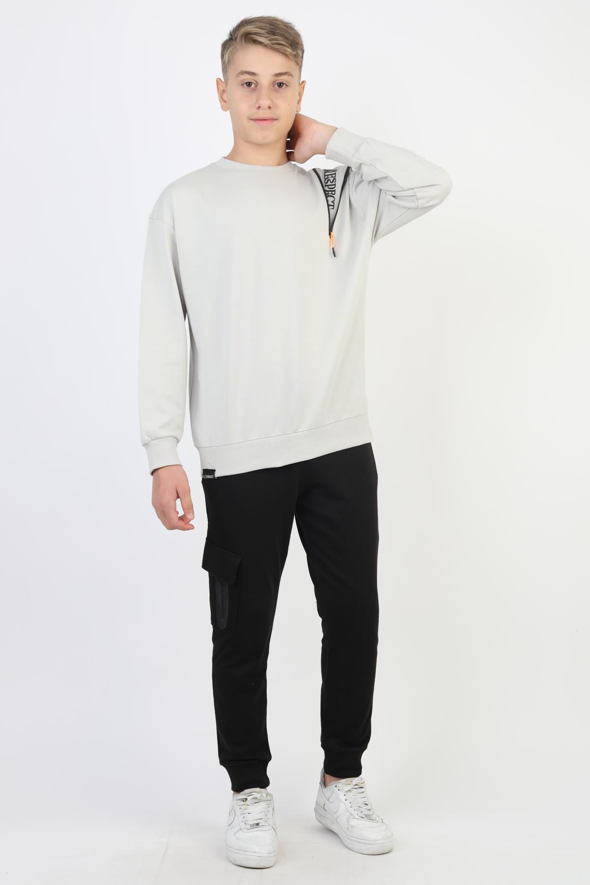 Mevsimlik Respect Baskılı 2 İplik %100 Pamuk 2 İplik Uzun Kollu Erkek Çocuk Sweatshirt