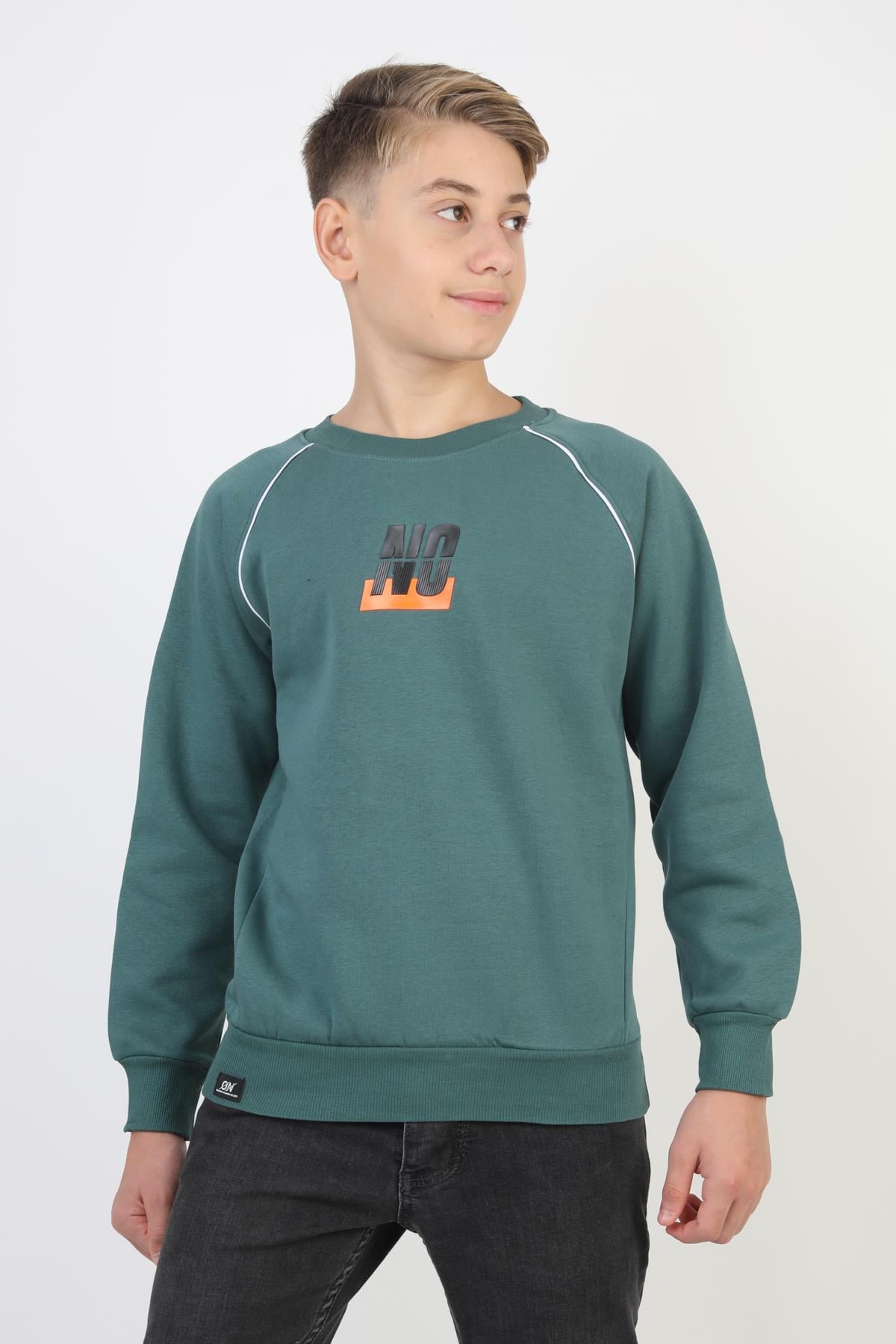 No Baskılı Kapşonsuz Rahat Erkek Çocuk Sweatshirt