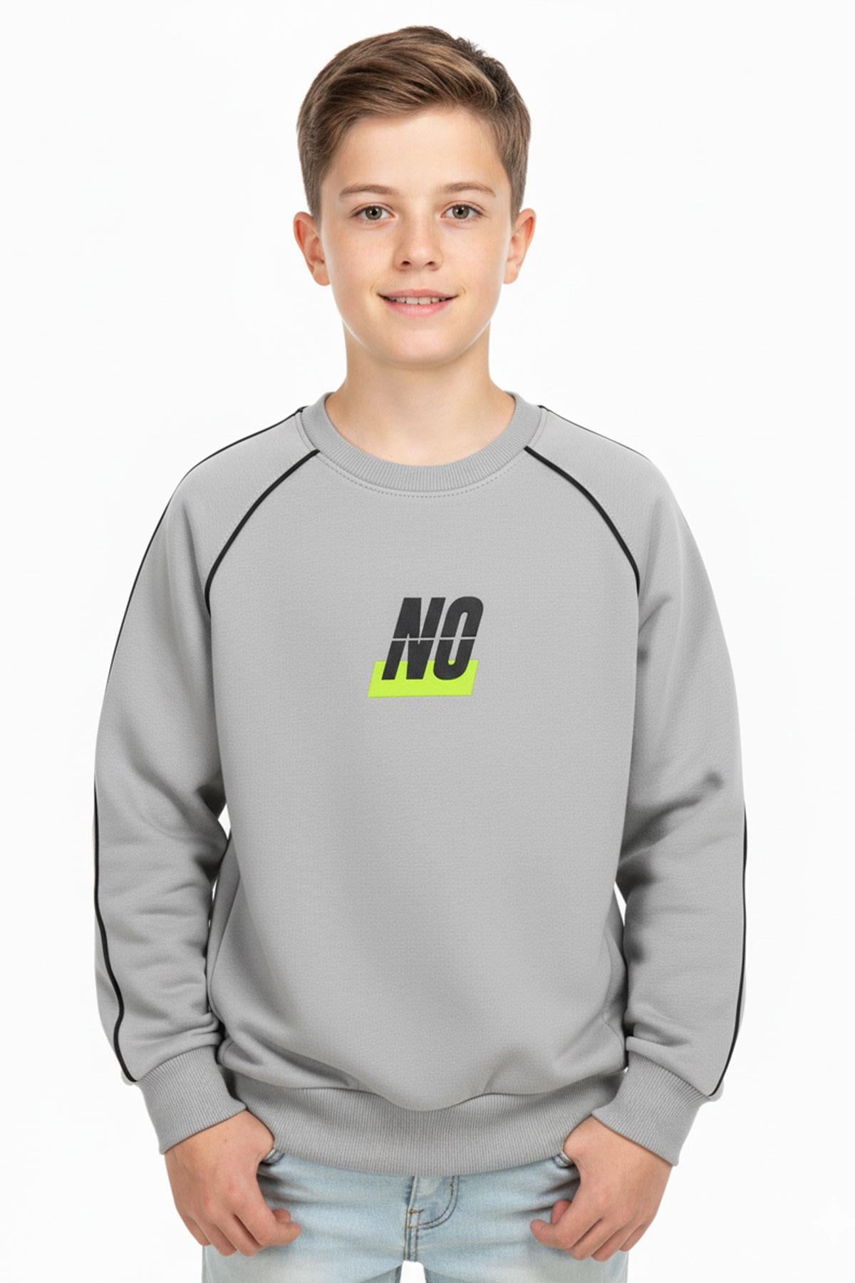 No Baskılı Kapşonsuz Rahat Erkek Çocuk Sweatshirt
