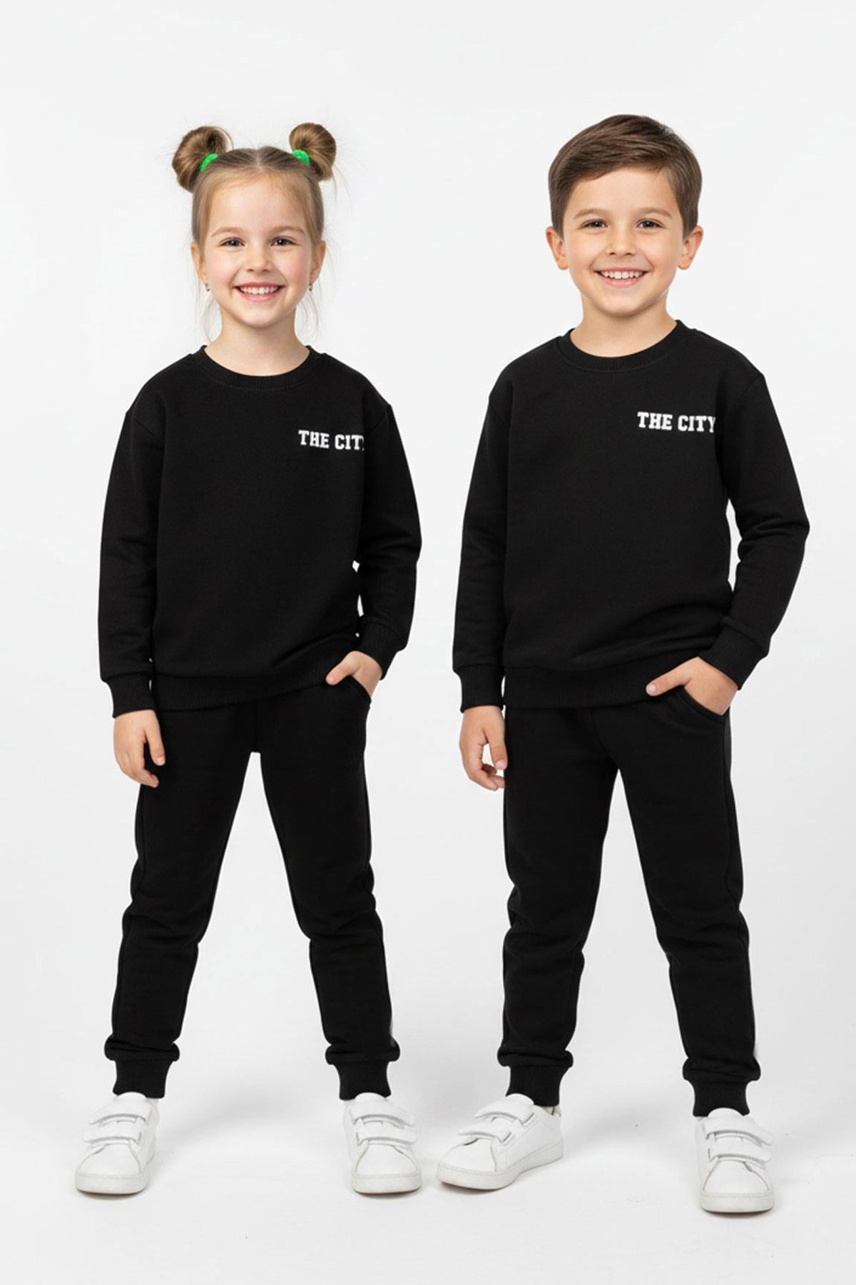 The CITY Baskılı Pamuk 2 İplik Mevsimlik Unisex Çocuk Takım