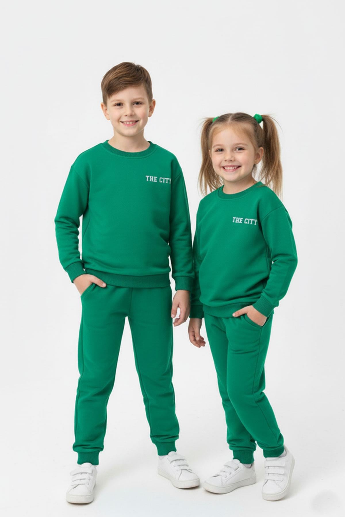 The CITY Baskılı Pamuk 2 İplik Mevsimlik Unisex Çocuk Takım
