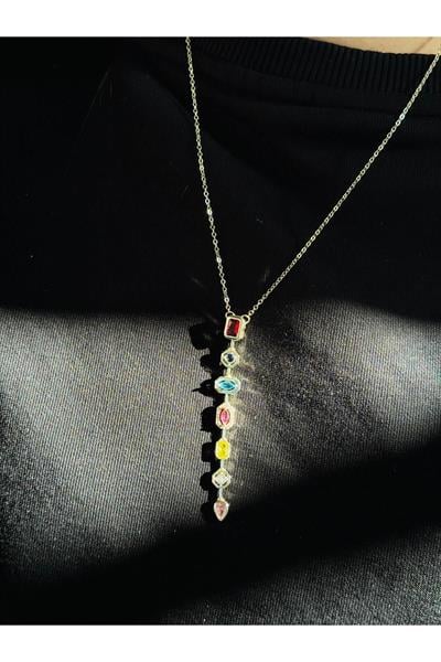 Gold Renkli Taşlı Pembe Detaylı Y Kolye