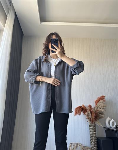 Düşük Omuzlu Oversize Gömlek | Antrasit