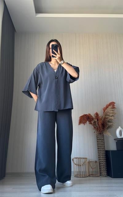 Tek Düğmeli Tensel Oversize Takım | Kot Lacivert