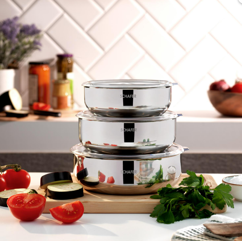 Kıbrıs Schafer Schafer 05001-BYZ01 Glaze Emaye Saklama Kabı Seti - Beyaz