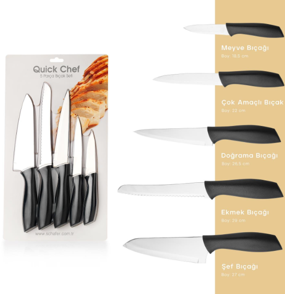 Kıbrıs Schafer SCHAFER 14005-SIY01 Quick Chef Bıçak Seti-5 Parça-Siyah