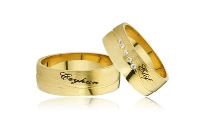 Gümüş Kişiye Özel Taşlı Çift Alyans