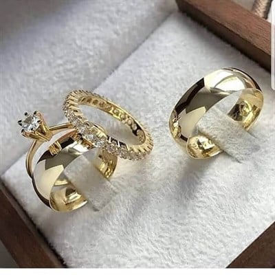 6 MM Bombeli Çİft Alyans Tamtur Tektaş Yüzük Kombini