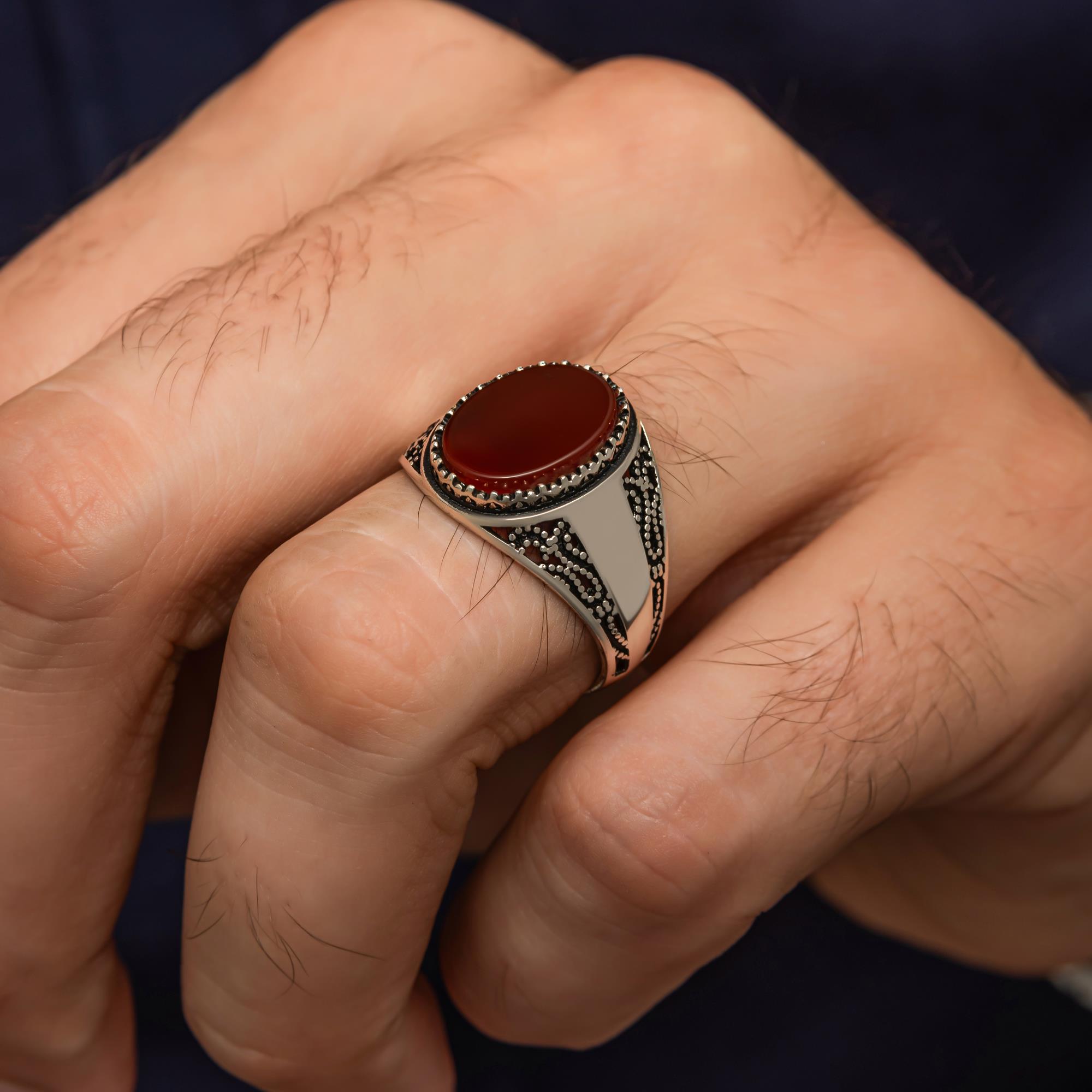 Akik Oval Taşlı 925 Gümüş Yüzük