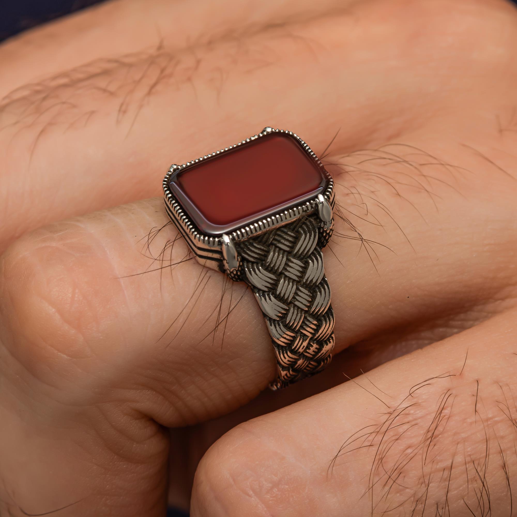 Akik Taşlı Kazaz Model 925 Gümüş Yüzük