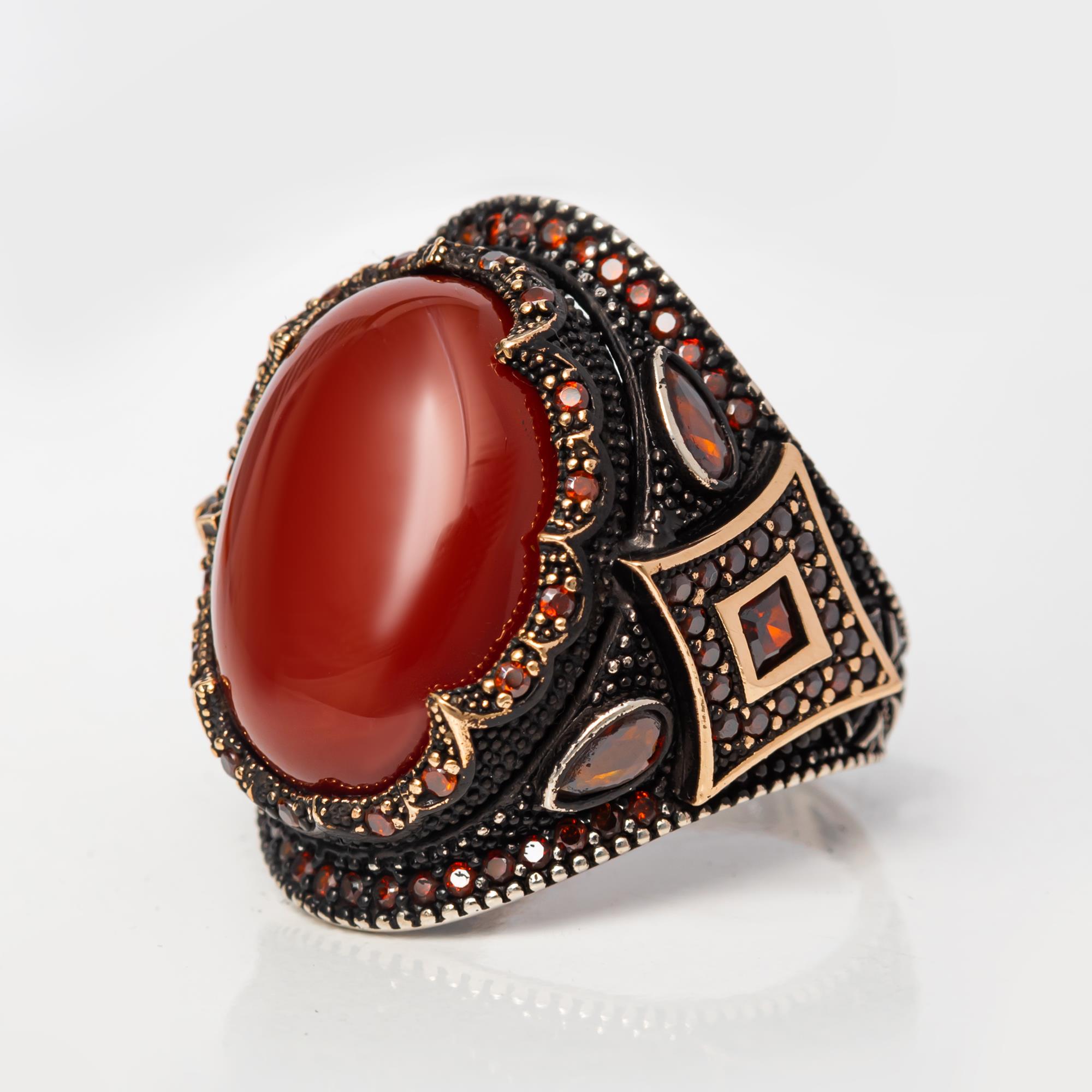 Akik Taşlı Oval 925 Gümüş Erkek Yüzük