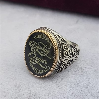 Gümüş Kişiye Özel İsimli Erkek Yüzük