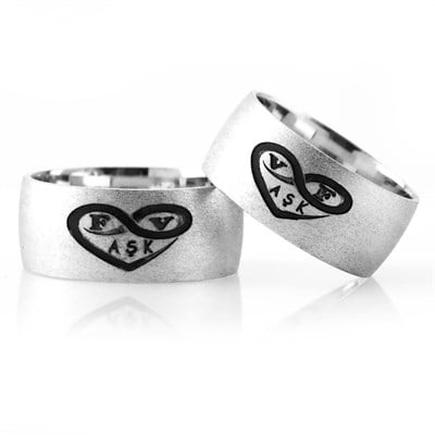 Gümüş AŞK Kalpli Harf Çift Alyans