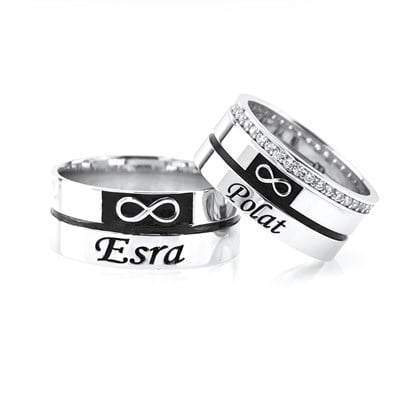 Gümüş Sonsuzluk Desenli İsimli Çift Alyans