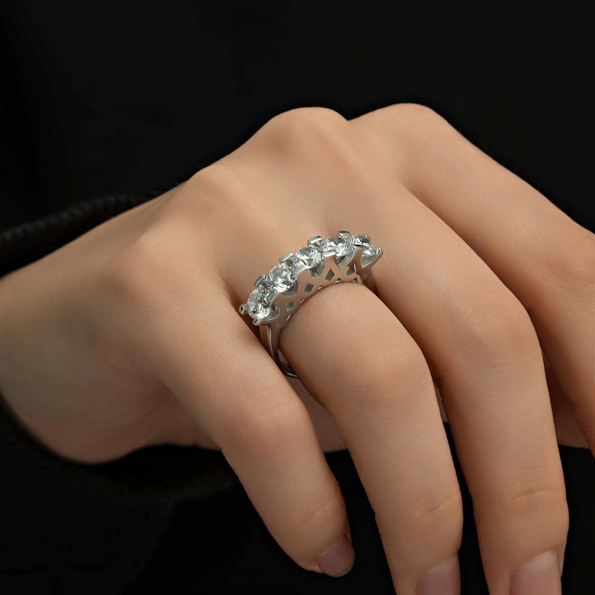 Gümüş Swarovski Zirconia Taşlı Beştaş Yüzük
