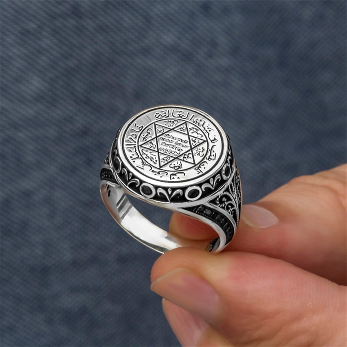 Hz. Süleyman Mührü İşlemeli 925 Gümüş Erkek Yüzük