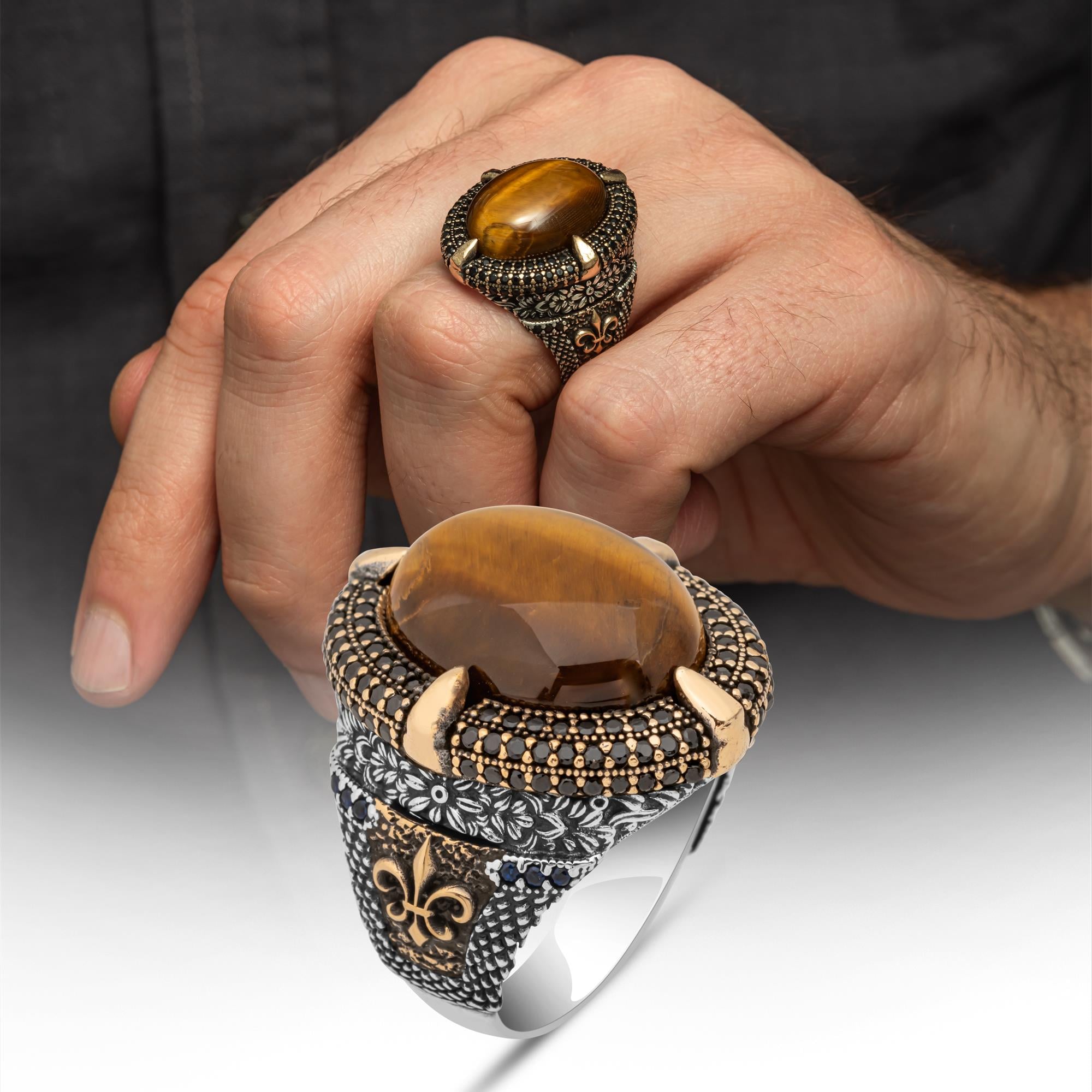 Kaplan Gözü Taşlı Oval 925 Gümüş Yüzük