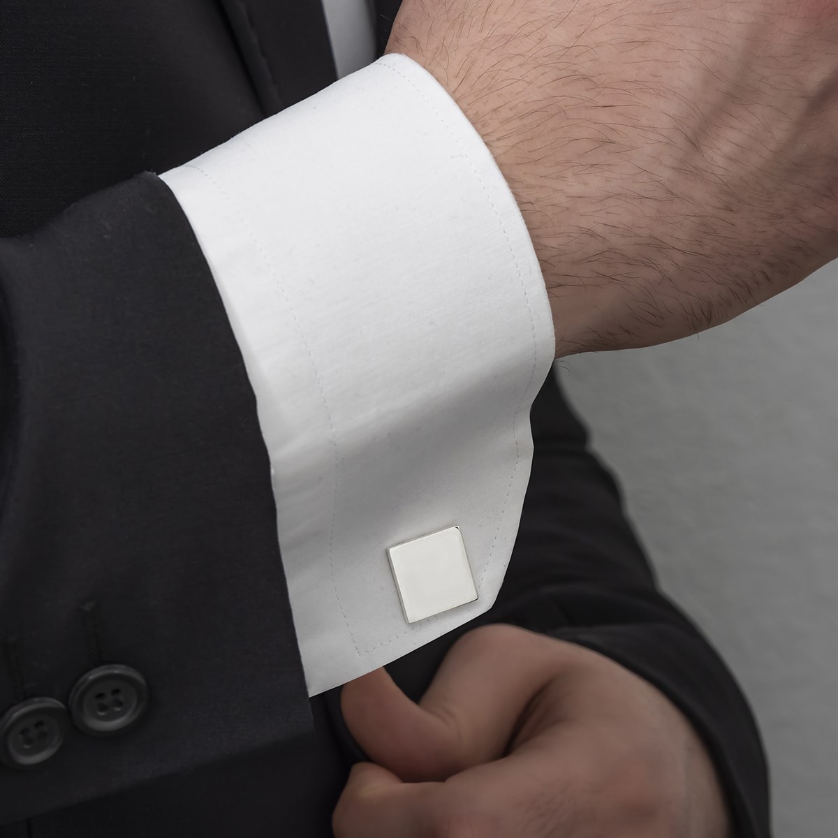 Kare Düz Gümüş Kol Düğmesi