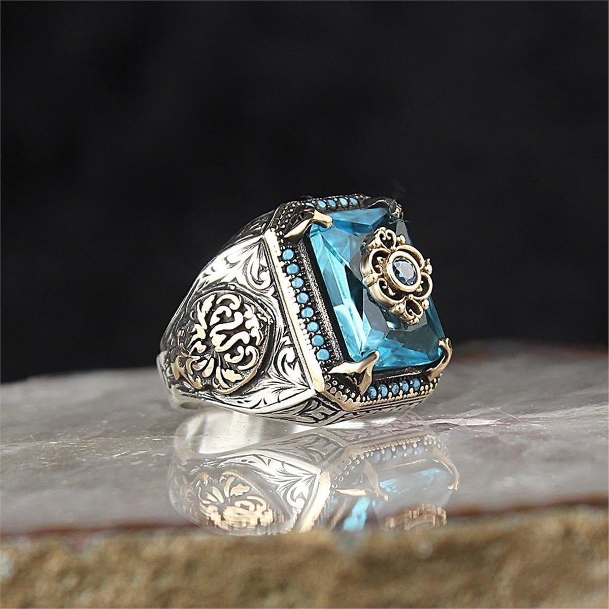 Mavi Zirkon Taşlı  Gümüş Yüzük