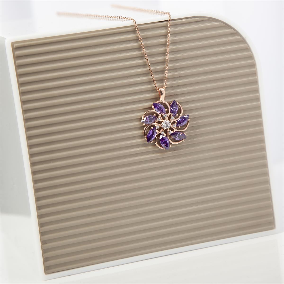 Mor Taşlı Pervane Modeli 925 Gümüş Kadın Kolye