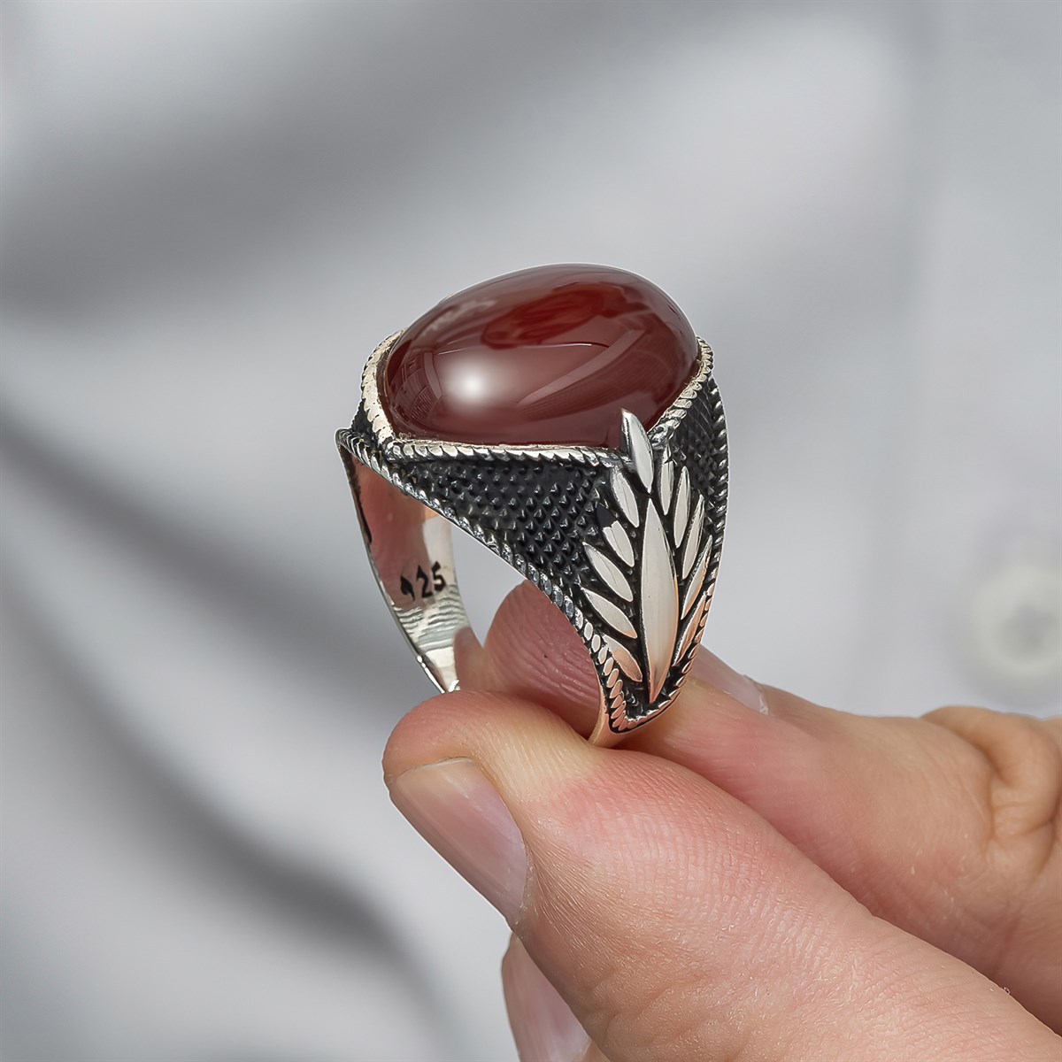 Oval Akik Taşlı 925 Gümüş Erkek Yüzük