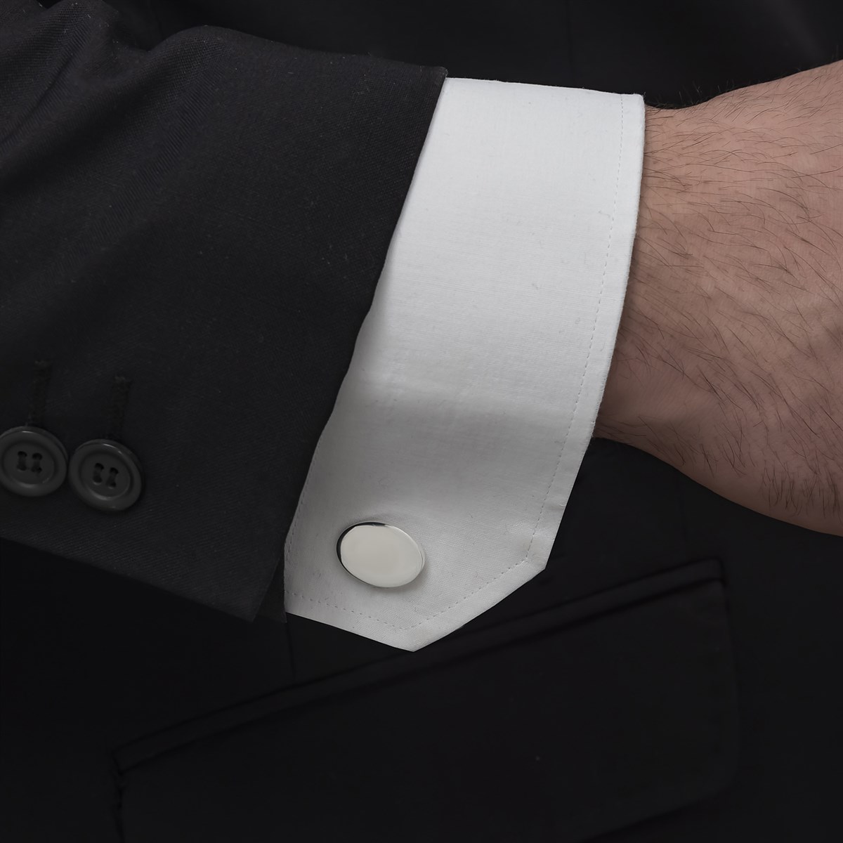 Oval Düz Gümüş Kol Düğmesi