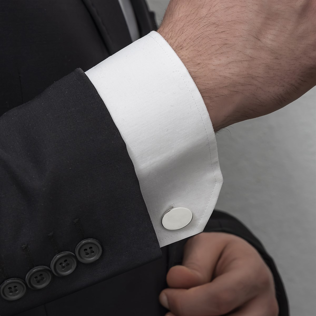 Oval Düz Gümüş Kol Düğmesi