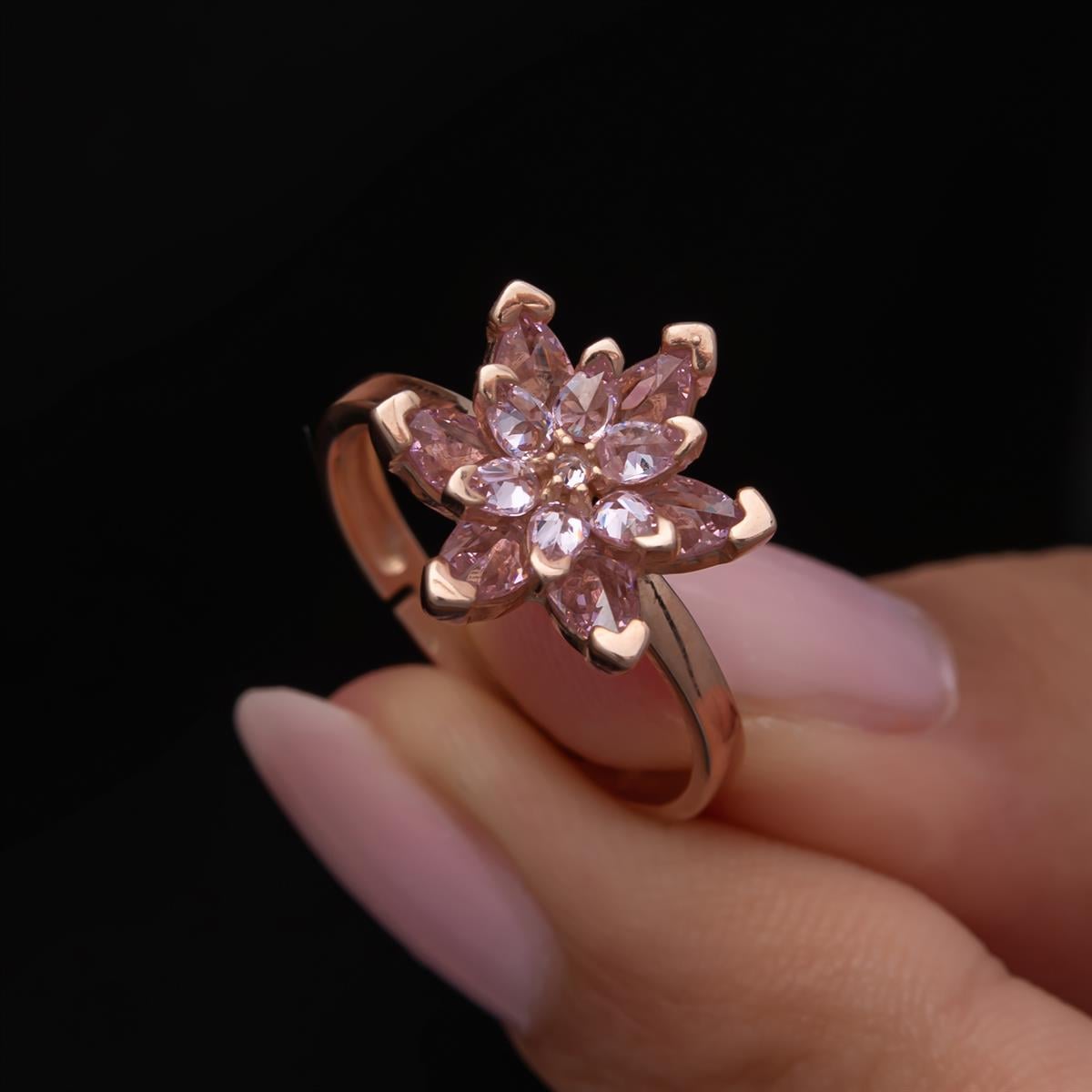 Pembe Lotus Çiçeği Rose Gümüş Kadın Yüzük