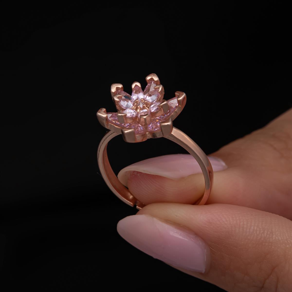 Pembe Taşlı Lotus Çiçeği 925 Gümüş Kadın Yüzük