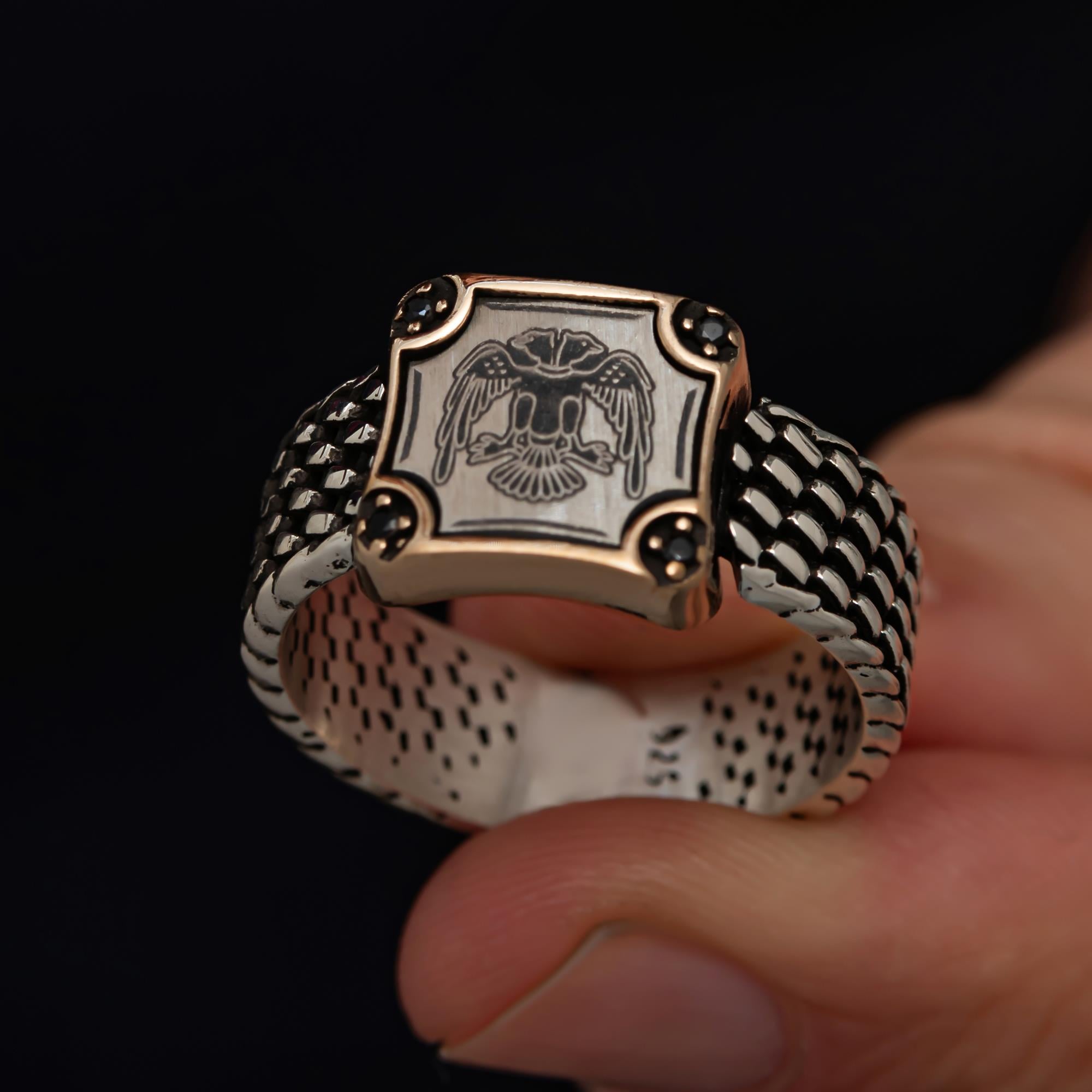 Selçuklu Devleti Çift Başlı Kartal 925 Gümüş Erkek Yüzük