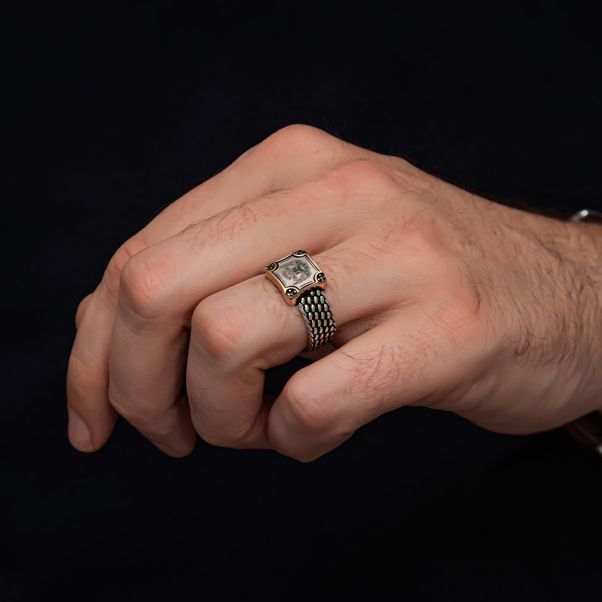 Selçuklu Devleti Çift Başlı Kartal 925 Gümüş Erkek Yüzük