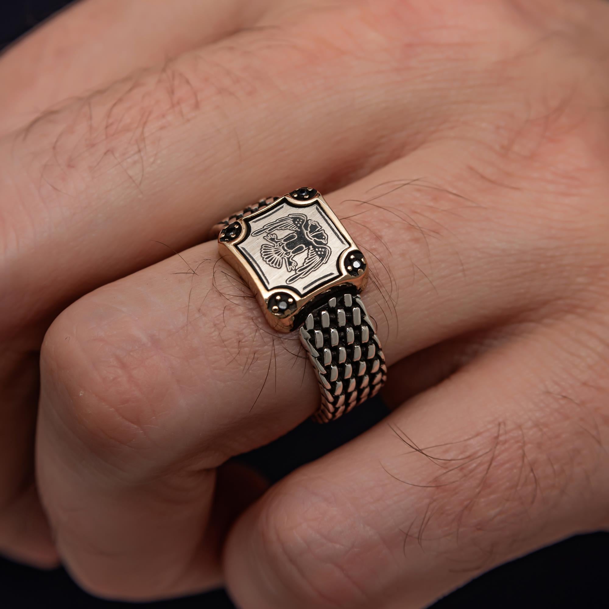 Selçuklu Devleti Çift Başlı Kartal 925 Gümüş Erkek Yüzük