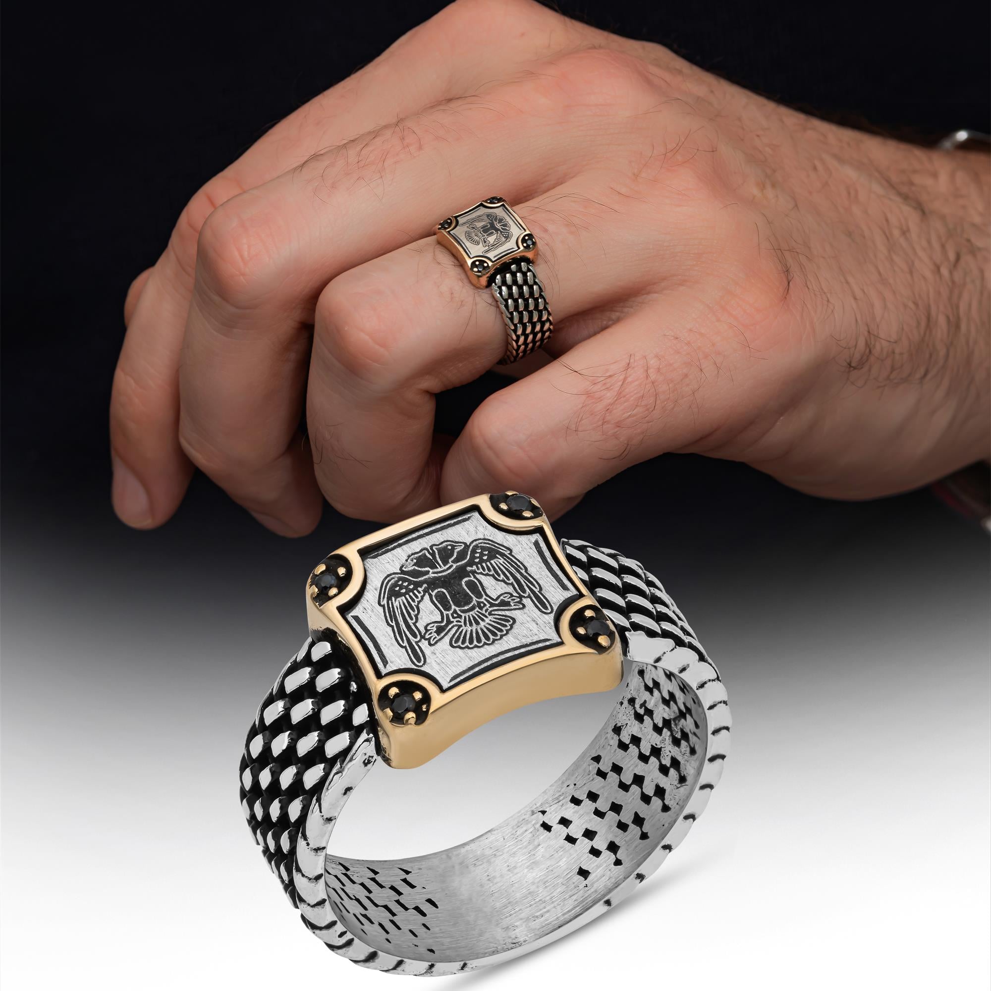 Selçuklu Devleti Çift Başlı Kartal 925 Gümüş Erkek Yüzük