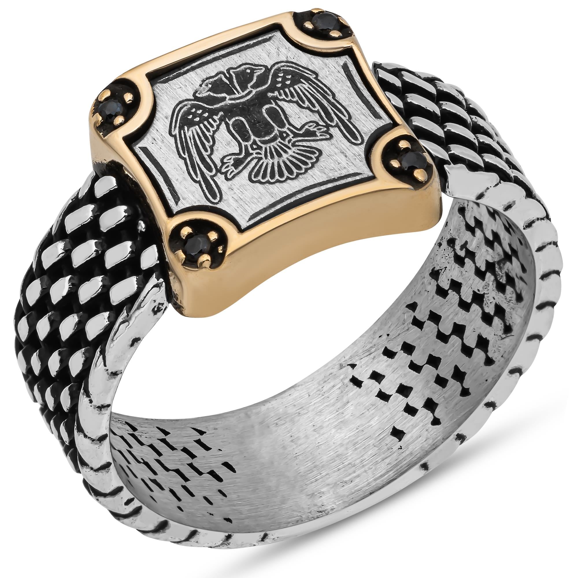 Selçuklu Devleti Çift Başlı Kartal 925 Gümüş Erkek Yüzük