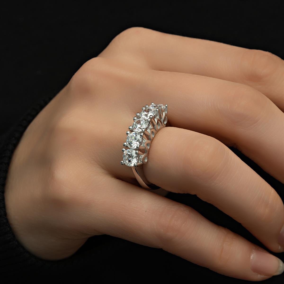 Swarovski Taşlı Gümüş Beştaş Yüzük
