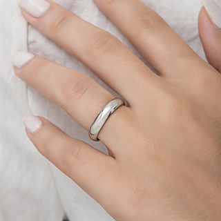 4 mm Bombeli Klasik Düz Rodyum Kaplama Tek Gümüş Alyans Yüzük